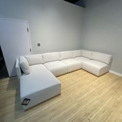 Cream Modular Sectional Sofa Couch with Ottoman