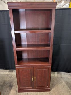 Traditional Cherry Finish Wood Bookcase with Lower Storage Cabinet
