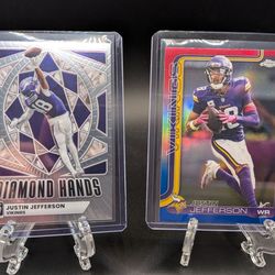 Justin Jefferson - Optic Diamond Hands & Topps Chrome, red, white and blue refractor