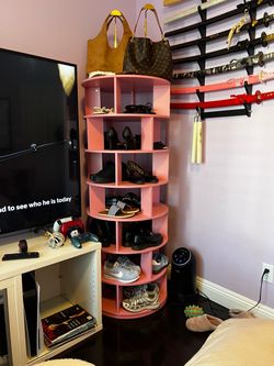 Pink Rotating Shoe Rack Display