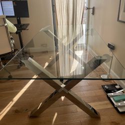 Glass And Chrome X Dining Table / Desk 