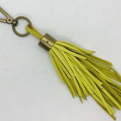 Yellow leather fringe brass keychain