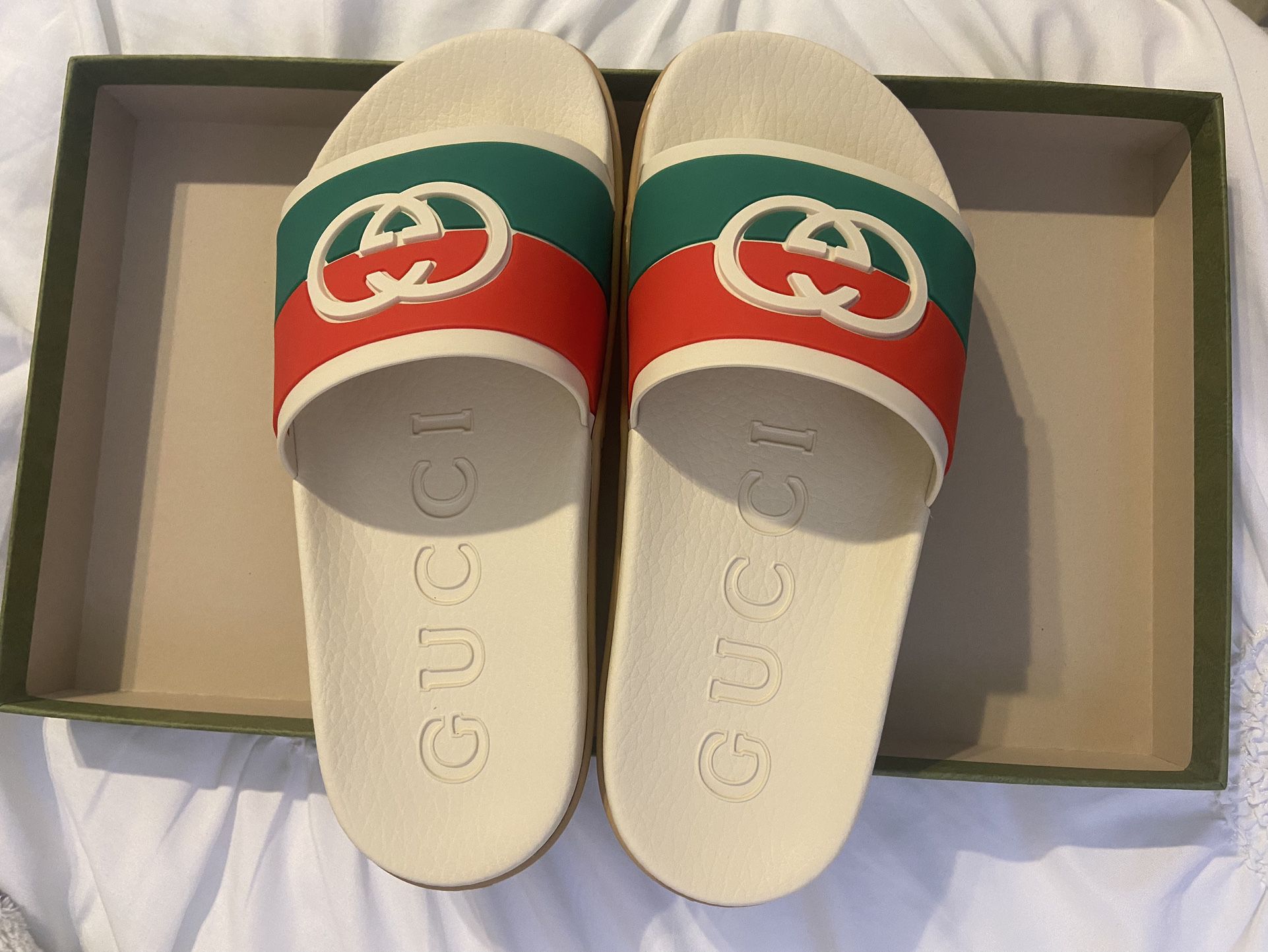 Gucci Wmns Slides Interlocking G - White Red Green
