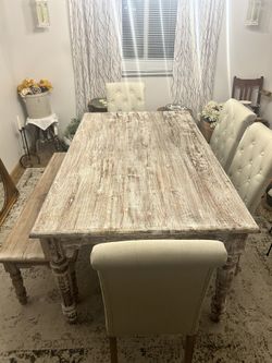 Farmhouse Style Wood Dinning Table Set 
