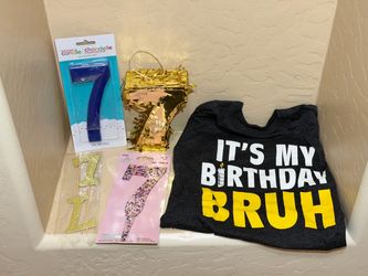 7th Birthday Youth T-shirt/New Numbers: Candle, Cake Topper, Mini Piñata & Glitter Picks Bundle