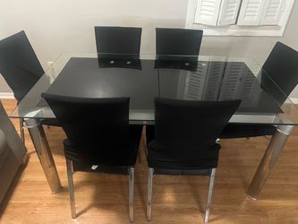Glass Top Dining Table with 6 Chairs