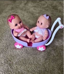 Twin Dolls with Stroller