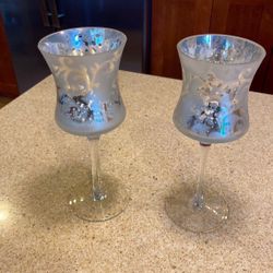 Pier 1 Holiday Silver Mercury Glass Short Candle Holders