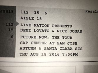 2 Demi Lavota and nick Jonas tickets .
