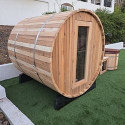 Canadian Red Cedar Solid Wood No Splicing Barrel Sauna Harvia 6000W Heater 200F