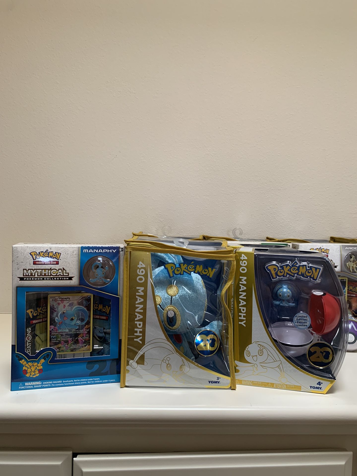Pokémon 20th Anniversary Manaphy Plush + Cards + Figure Lot