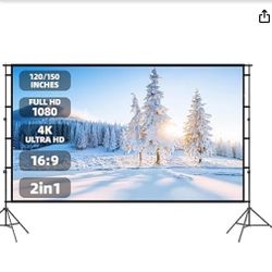 150-inch portable projector screen and stand, indoor and outdoor projector screen 16:9 4K HD.