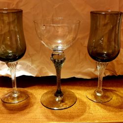 3 Beautiful Vintage Grey and Clear handblown glasses