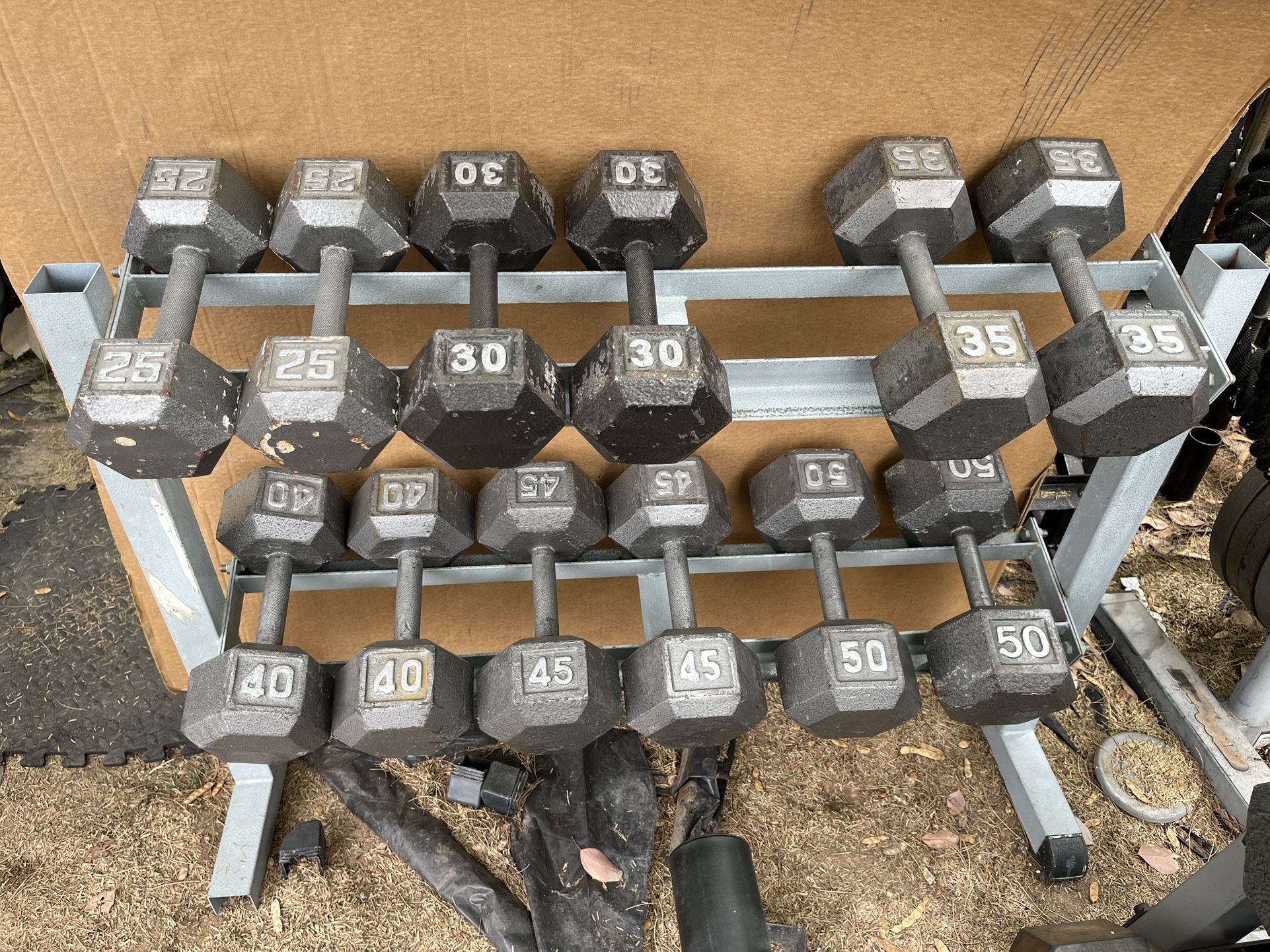 Hex Iron Dumbbell Set 25-50lbs With Rack
