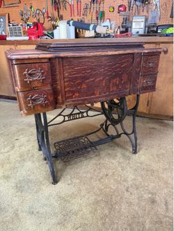 Vintage, Antique Oak Sewing Table Cabinet