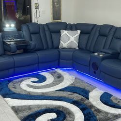 Blue All Power Sectional , All Power Recliners  