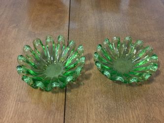 Vintage handmade depression green ashtrays