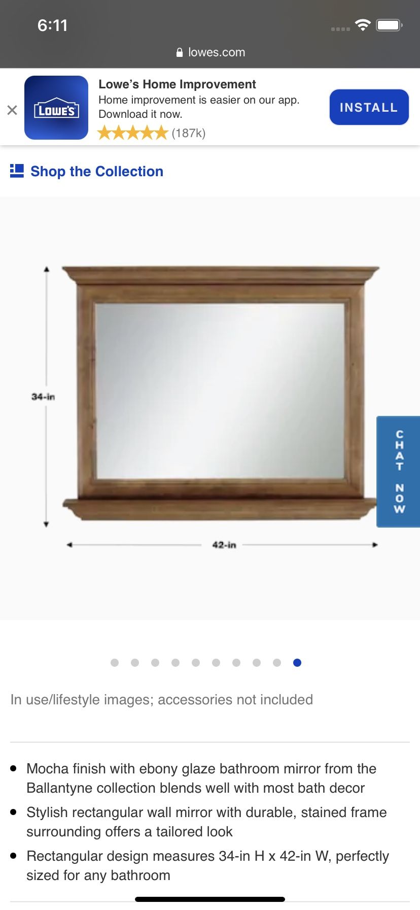 Diamond FreshFit Ballantyne 42 Inch Mocha With Elbony Glaze Rectangular Bathroom Mirror