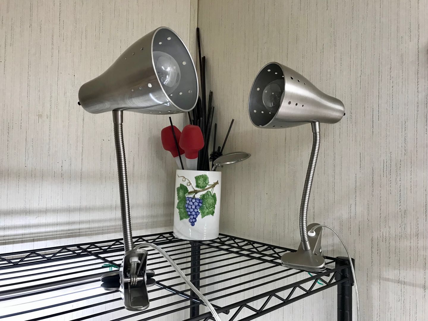 Adjustable Neck Clamp On Lamps With LED Grow Light Plant Bulbs.