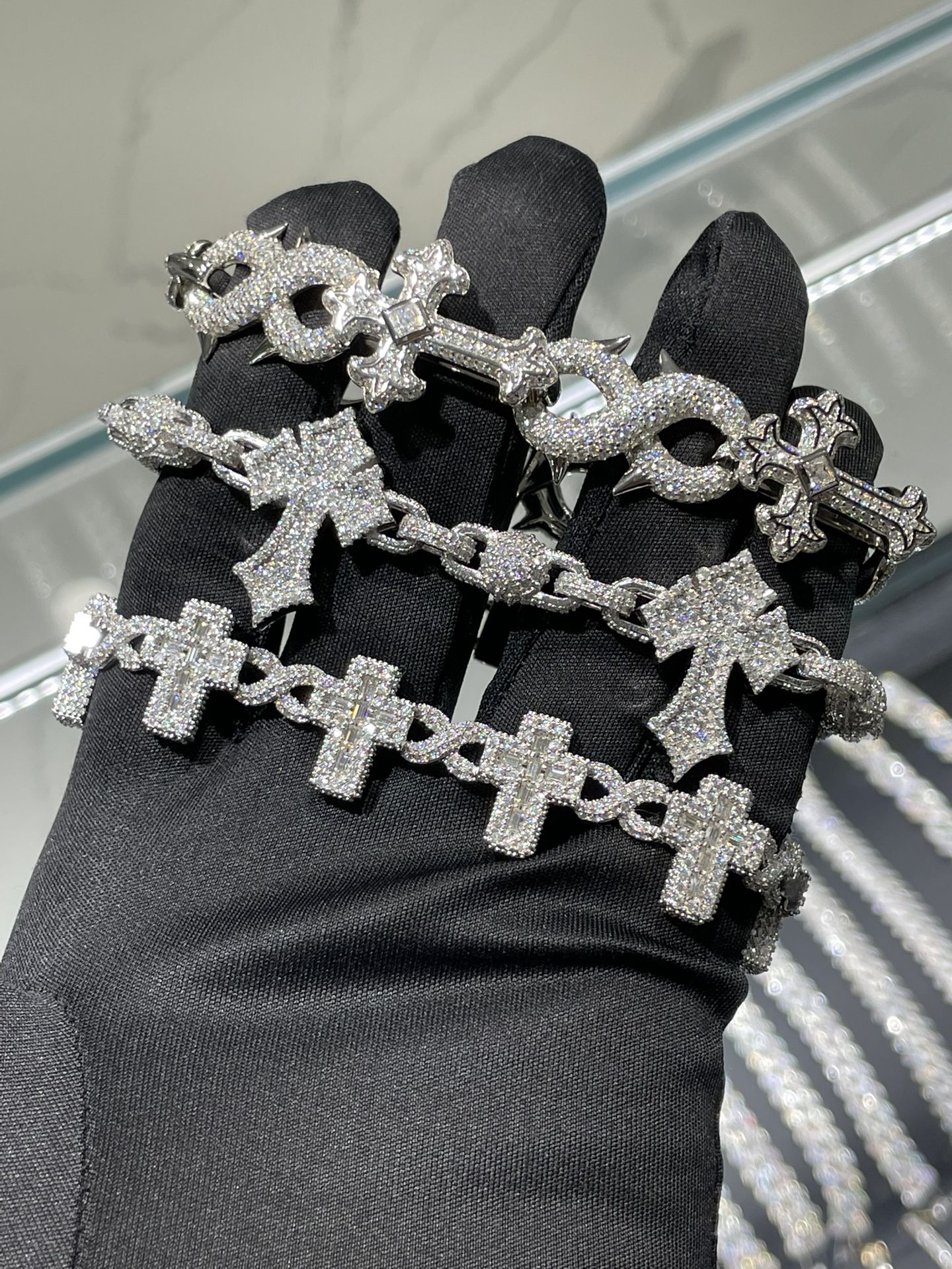 New Custom VVS Moissanite Cross Bracelets PASS DIAMOND TESTER