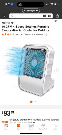 10 CFM 4-Speed Settings Portable Evaporative Air Cooler for Outdoor