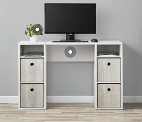 White Computer Desk with Storage Bins