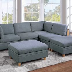 Brand New Grey Modular Sectional Sofa w Ottoman 