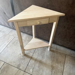 Wood Corner Table With Drawer 
