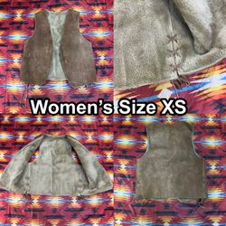 Vintage Genuine Leather Suede Vest Brown Shearling Lined Western Women’s Size XS
