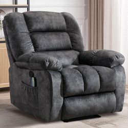 Massage Recliner Chair with Heat and Massage, Soft Fabric Ergonomic Manual Reclining Chairs, Heavy Duty Reclining Sofa Chair with Side Pockets for Liv