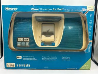 Memorex iMove Mi3005 iPod Boombox AM/FM Radio Blue Remote Adapter Original Box
