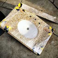 31"L×22"W (NEW) Biege round granite sink