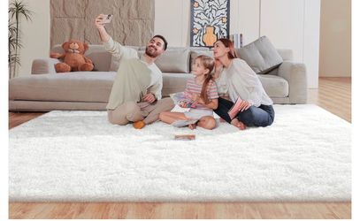 White shag area rug