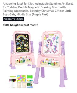 Amagoing Kids Double-Sided Art Easel Pink Purple