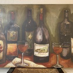 Canvas Painting Wine Bottle Art 35.5”