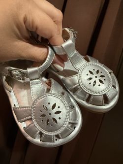 Silver Baby Sandals with Cutout Detail