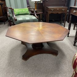 Mid-Century Modern Large Octagonal Inlaid Wood Coffee Table