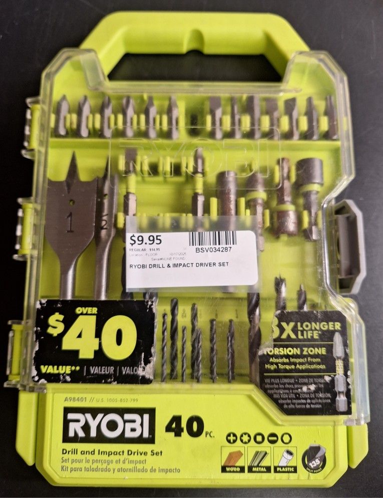 RYOBI DRILL & IMPACT BIT SET