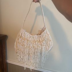 Beaded with beaded fringe shoulder bag