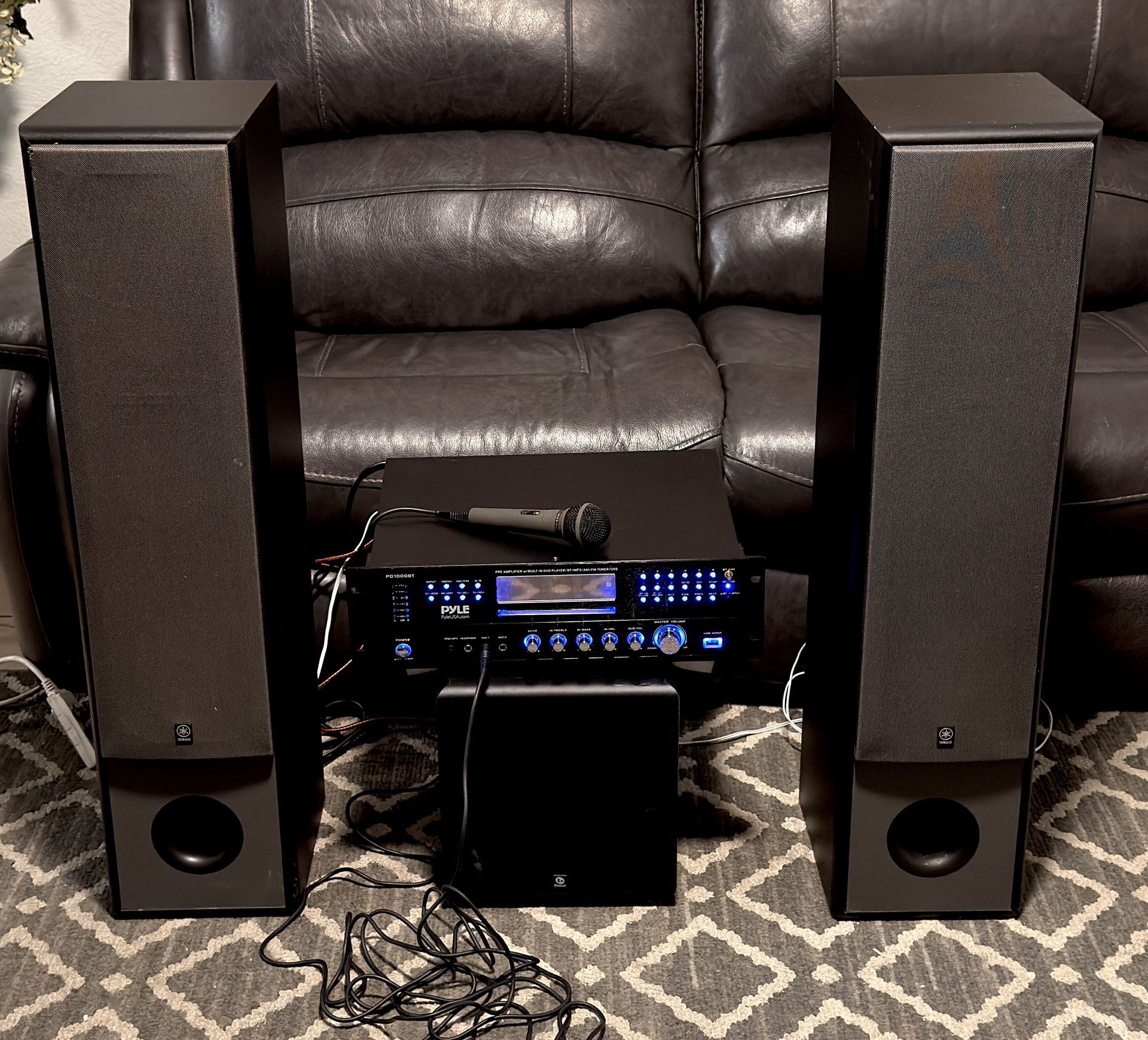 KARAOKE +HOME THEATER , 1000W max pre-amplifier  Bluetooth, a CD/DVD player, USB/SD card inputs,  mic inputs, audio/video playback with customizable E