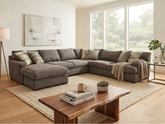 Gray U-Shaped Sectional Couch Sofa