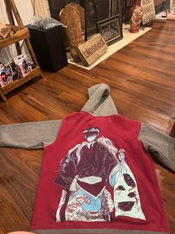 Anime Graphic Hoodie Red and Gray