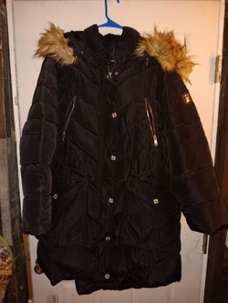 Rocawear Black Vintage Leather Puffer Jacket with Fur Hood Size 1X