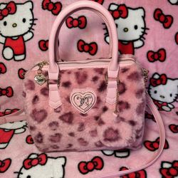 Juicy Couture Pink Leopard Print Fur bowling bag