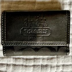 Coach Small Wallet – $10 OBO - Black Signature Logo w/ Blue Interior –
