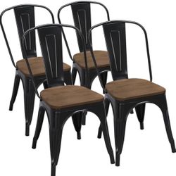 Set Of 4 Black Iron Dining Chairs, 610 988 
