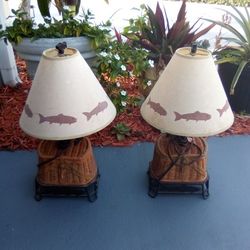 2 Old Fishing Basket Lamps For That Fisherman Or Fisherwomen In Your Life ! No Such Thing As A Bad Day Of Fishing  $20 Each N Sold As A Pair 