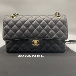 Chanel CF Classic Flap Chain Medium Double Gold Caviar Black