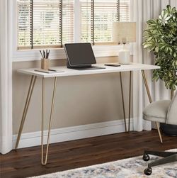 White Desk with Gold Hairpin Legs