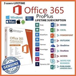 Microsoft Office 365  For 5 Users, 5 Devices, Windows, Pc, Mac 
